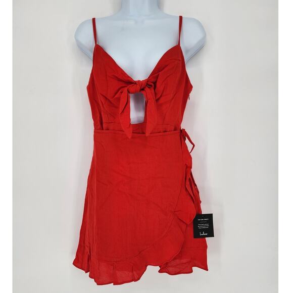 Lulu's Dresses & Skirts - Lulus Red Faux Wrap Keyhole Mini Dress Women’s Size Small